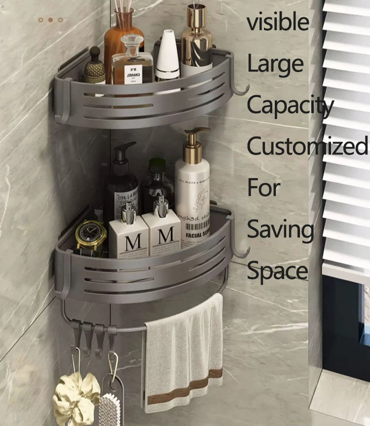 Bathroom Corner 2 Tier Shelf Bathroom Organizer And Storage Bathroom Accessory 3-Tier Shelf Without Drilling Bathroom Shelves