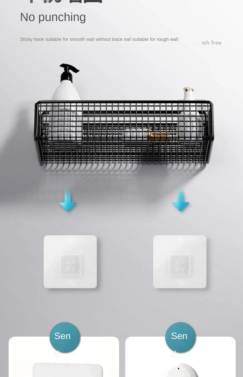 Palu Home and Kitchen Organiser Multifunctional Toiletries Organiser No-Punch Bathroom Shelf Bathroom Kitchen Wall Mount Storage Rack