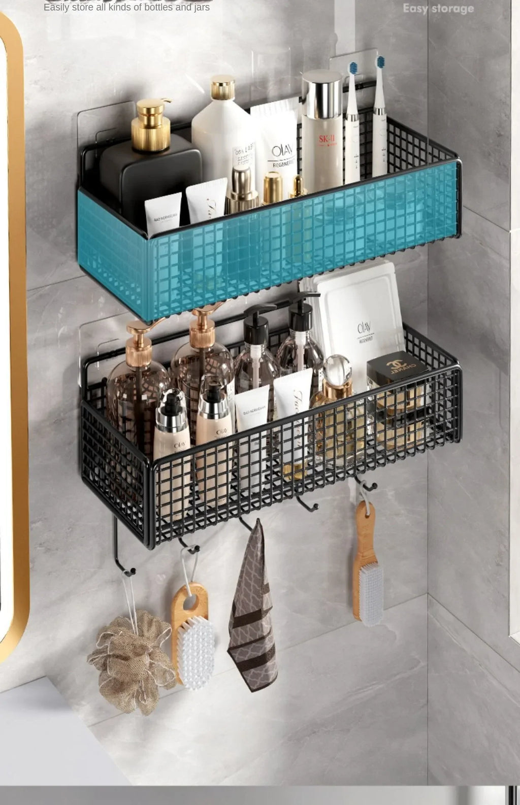 Palu Home and Kitchen Organiser Multifunctional Toiletries Organiser No-Punch Bathroom Shelf Bathroom Kitchen Wall Mount Storage Rack