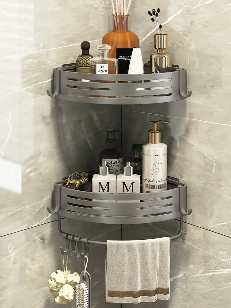 Bathroom Corner 2 Tier Shelf Bathroom Organizer And Storage Bathroom Accessory 3-Tier Shelf Without Drilling Bathroom Shelves
