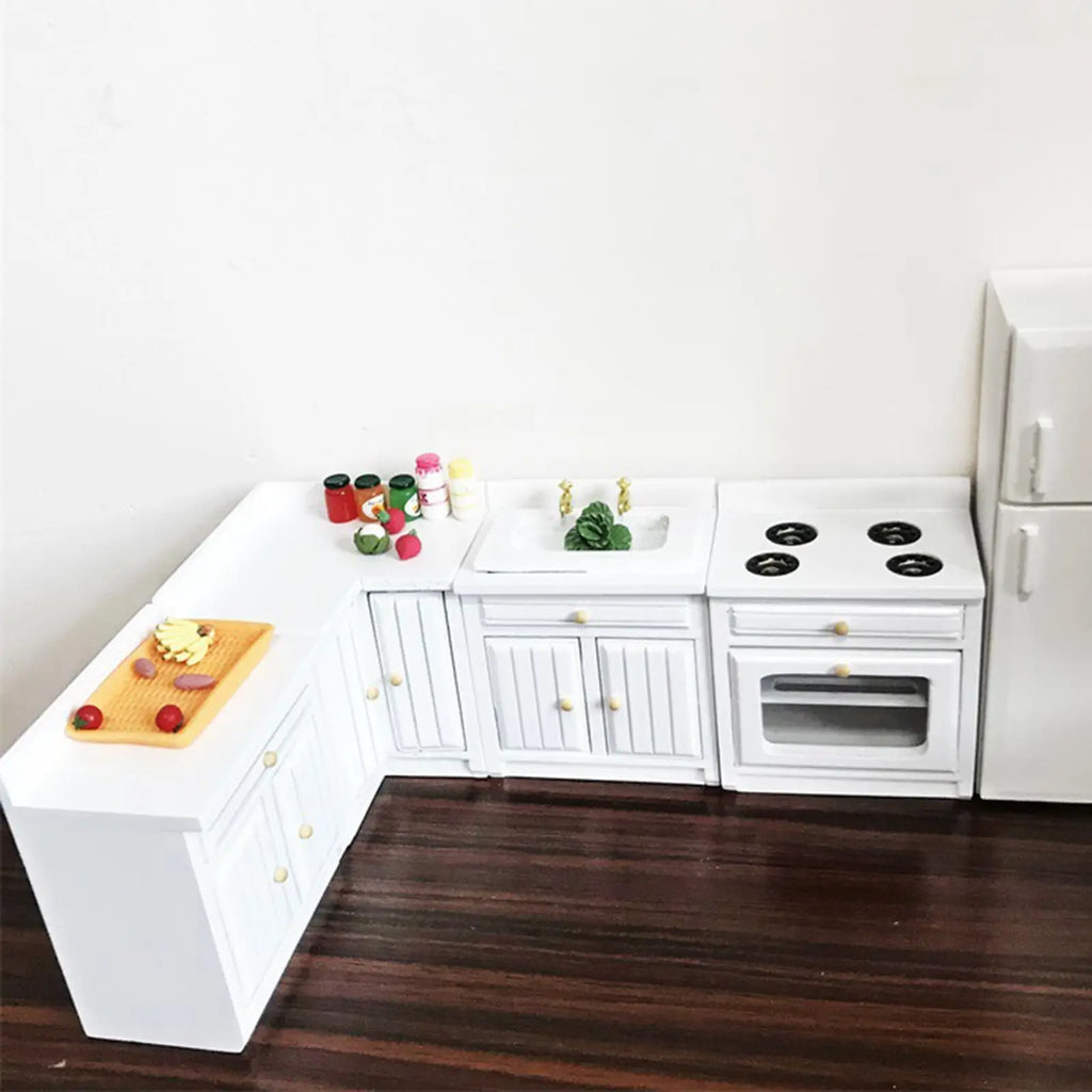 Palu Home and Kitchen Brand Dollhouse Miniature Kitchen Full Deluxe Kit Birch Wood Kitchen Cabinet Modern Furniture DIY