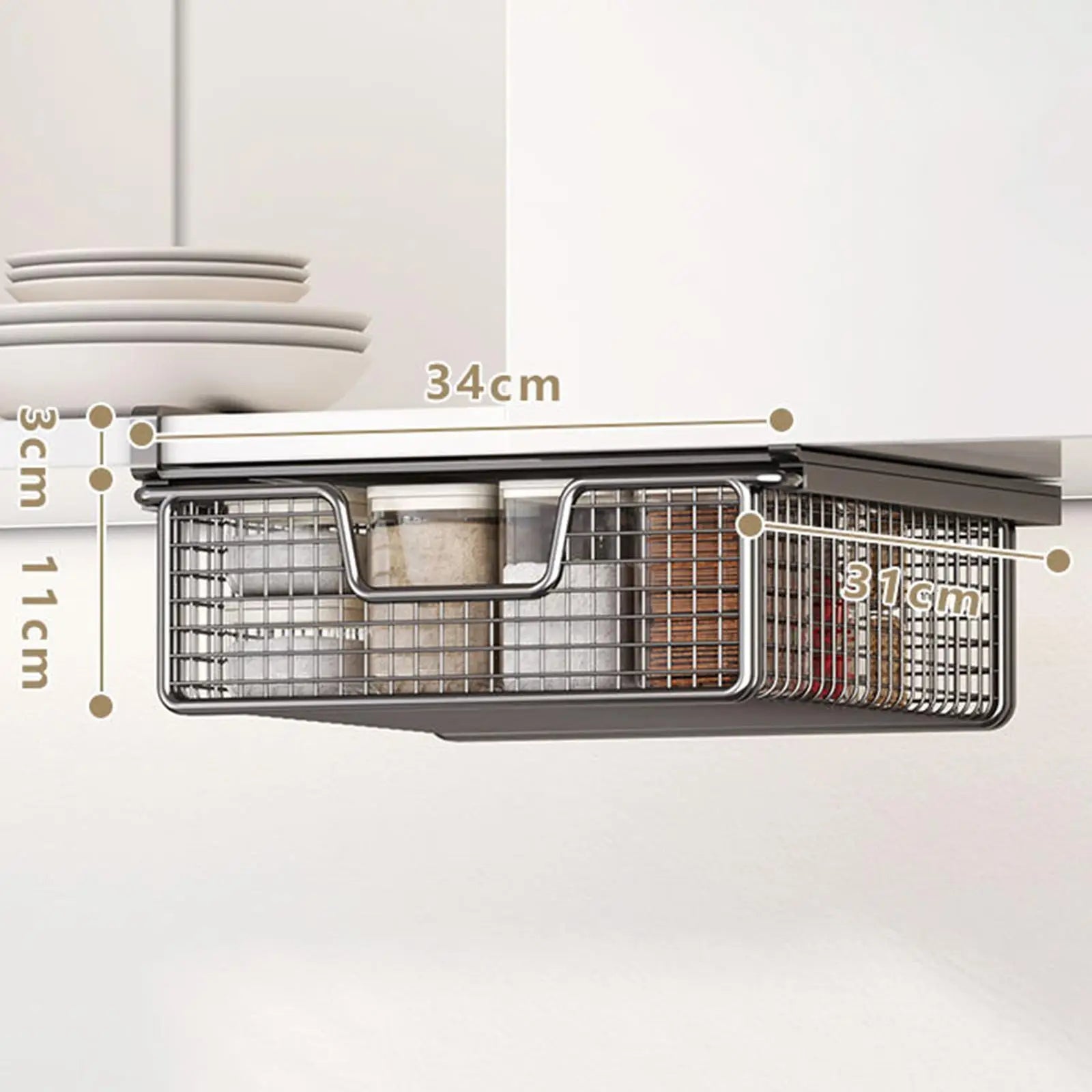 Palu Home and Kitchen Brand Kitchen Under Cabinet Basket Multifunction Hanging Rack Under Shelf Storage Basket for Cupboard Pantry Desk Cabinet Kitchen