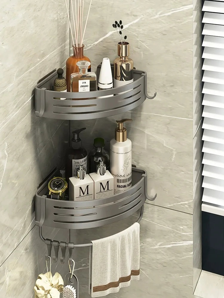 Bathroom Corner 2 Tier Shelf Bathroom Organizer And Storage Bathroom Accessory 3-Tier Shelf Without Drilling Bathroom Shelves