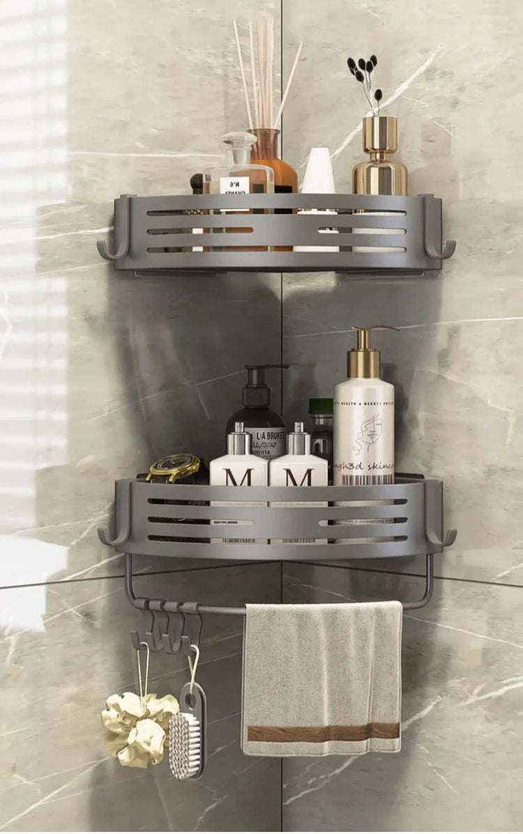 Bathroom Corner 2 Tier Shelf Bathroom Organizer And Storage Bathroom Accessory 3-Tier Shelf Without Drilling Bathroom Shelves