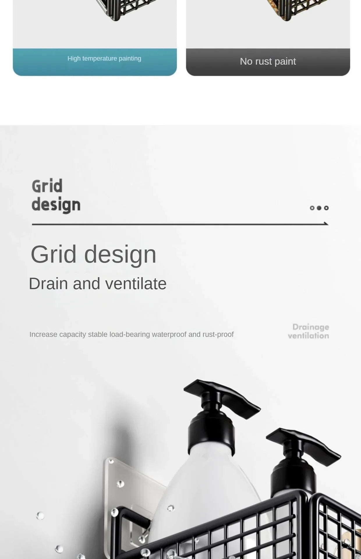 Palu Home and Kitchen Organiser Multifunctional Toiletries Organiser No-Punch Bathroom Shelf Bathroom Kitchen Wall Mount Storage Rack