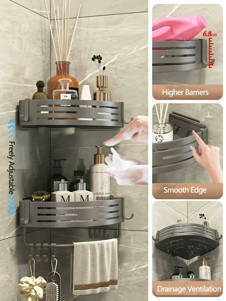 Bathroom Corner 2 Tier Shelf Bathroom Organizer And Storage Bathroom Accessory 3-Tier Shelf Without Drilling Bathroom Shelves