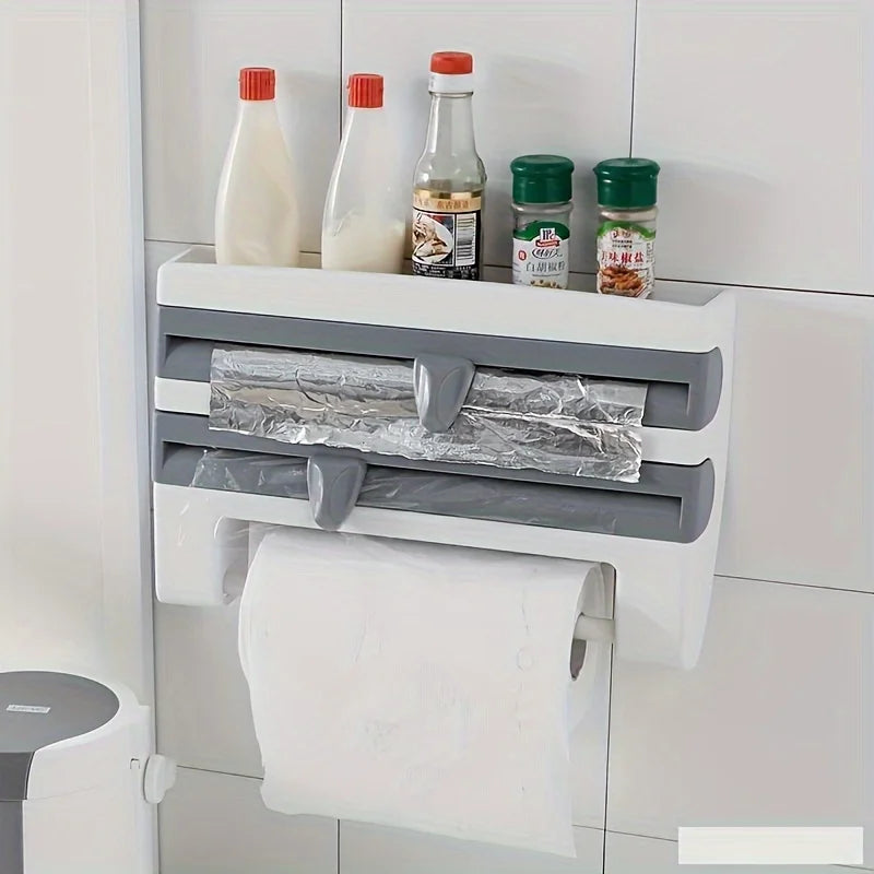 Palu Home and Kitchen Brand Kitchen Organizer Durable Wall-Mounted Kitchen Organizer | With Built-In Scissors And Aluminum Foil Dispenser