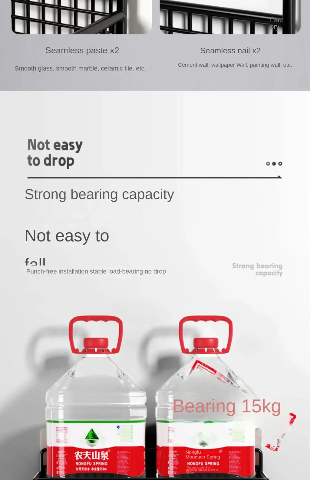 Palu Home and Kitchen Organiser Multifunctional Toiletries Organiser No-Punch Bathroom Shelf Bathroom Kitchen Wall Mount Storage Rack